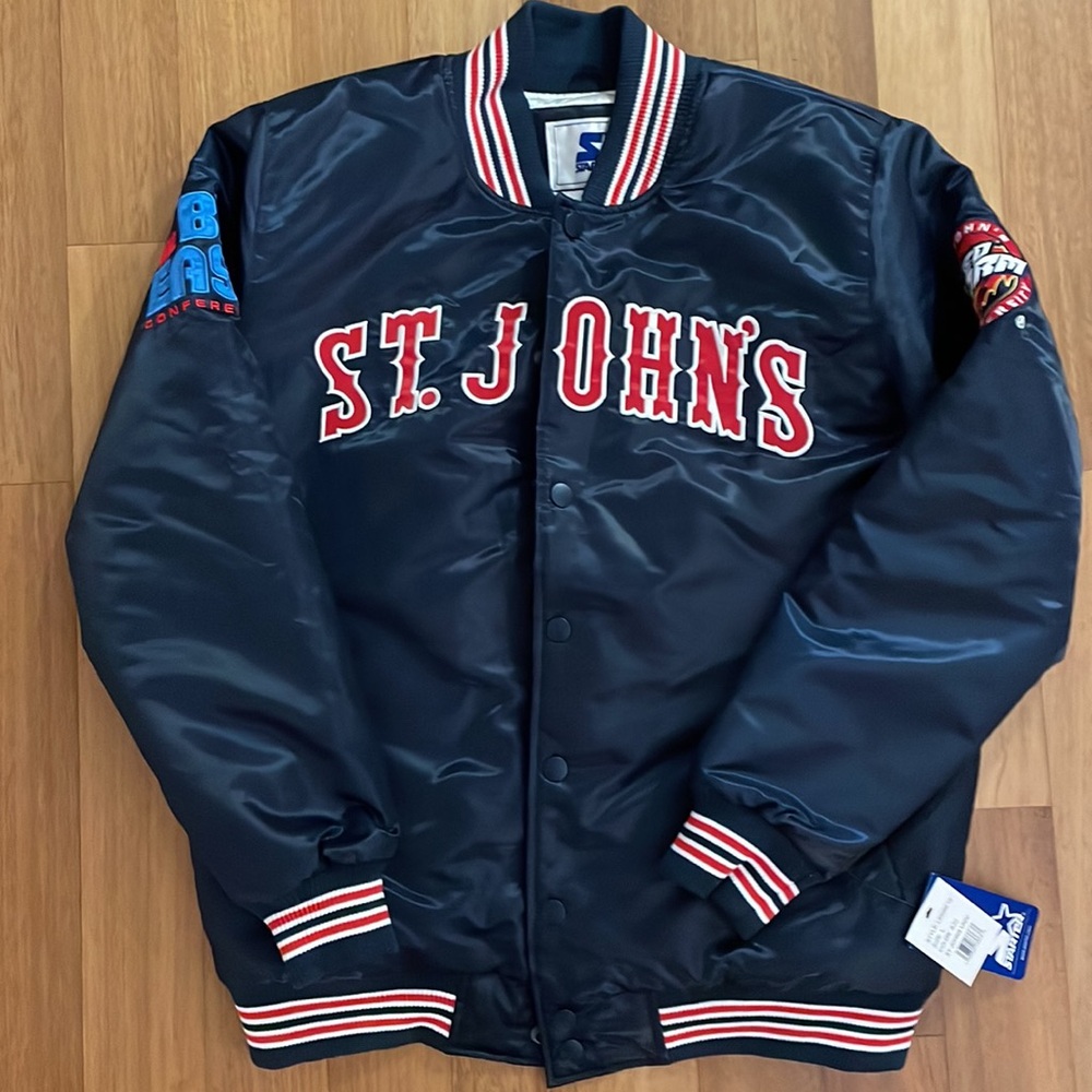 St. John's Red Storm Starter Jacket (Satin Navy Blue, Men’s L)